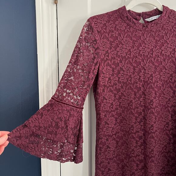 Lace Whimsigoth Sheath Dress Boho Bell Sleeves Red Burgundy Witchy Gypsy Size M - Picture 3 of 10